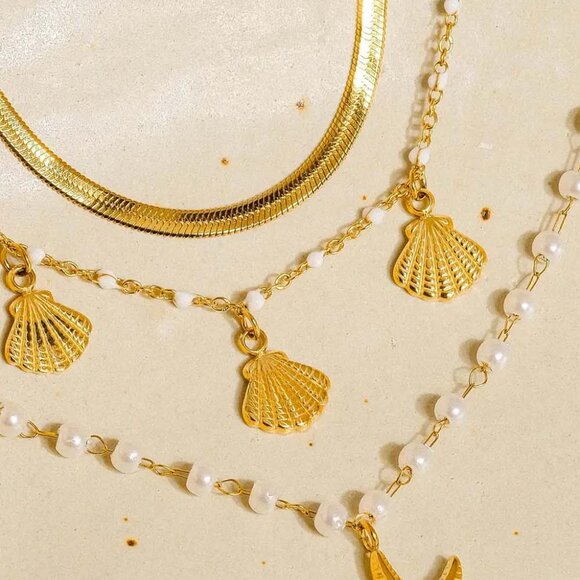 Cassie 18K Gold Non-Tarnish Shell Pearl Bracelet Set - Picture 3 of 5